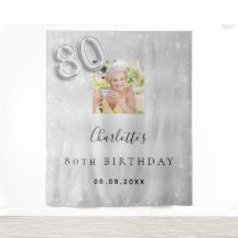 80-årsfirande silver foto glitterdamm välkomstduk