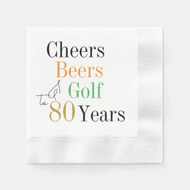 80-årsfirande Skål Öl Golfparty Minimal Pappersservett (Framsidan)