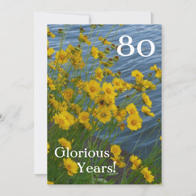 80-årsfirande/ Söta gula blommor+Vatten Inbjudningar (Framsida)