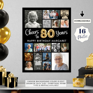80-årsfirande Svart Guld 16 Foto Skål för Åren Poster