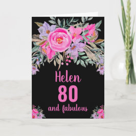 80-årsfirande svart rosa akvarell blommig kort