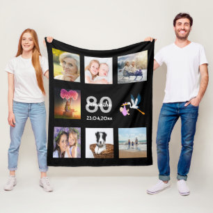 80-årsfotokollage svart fleecefilt
