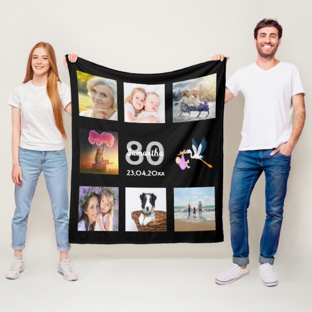 80-årsfotokollage svart fleecefilt (På plats)