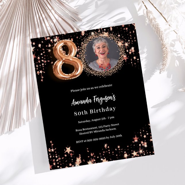 80-årsinbjudan till fotot i Black ro guld (Skapare uppladdad)