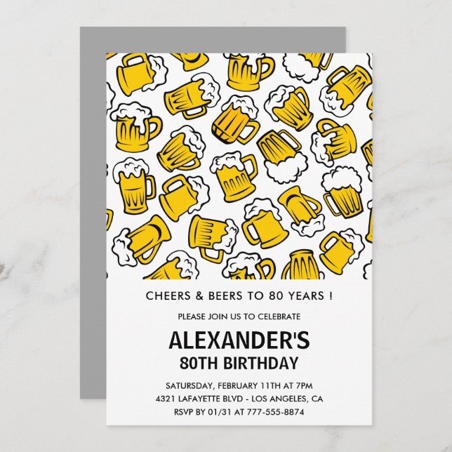 80-årsinbjudningar Manar Cheers och Öl Inbjudningar (Fram/baksida)