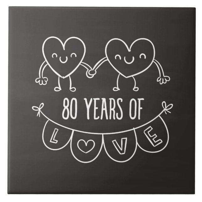 80-årsjubiléet Gift Chalk Hearts Kakelplatta (Framsidan)