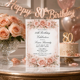 80-årsjubileum Blush Rose Elegant Födelsedagsfest Inbjudningar