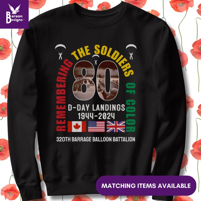 80-årsjubileum för LANDINGS-DAGEN-soldater från Fä Lång Ärmad Tröja (Stylish D-Day Landings 80th Anniversary sweatshirt for soldiers of color)