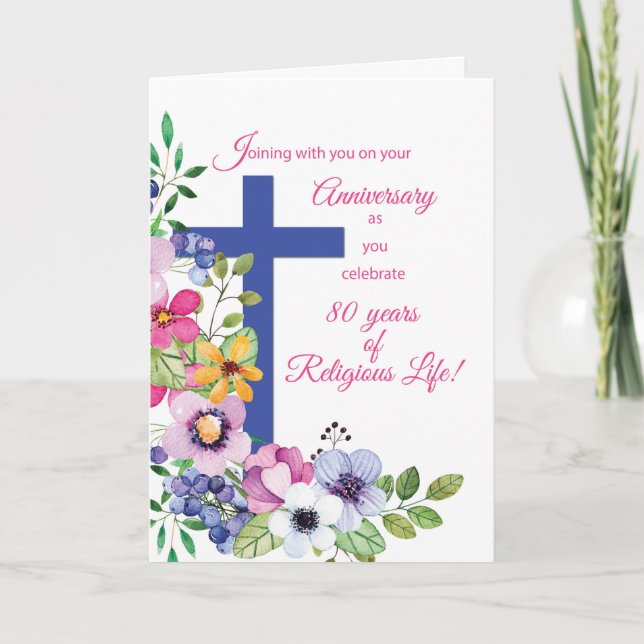 80-årsjubileum Nuet Religiösa Life Kor Flowers Kort (Framsida)