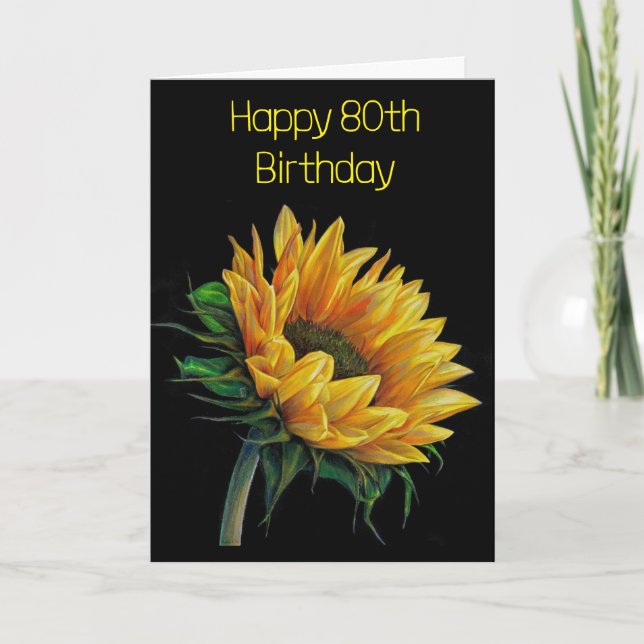 **80 BIRTHDAY** med BEAUTIFUL SUNFLOWER Kort (Framsida)