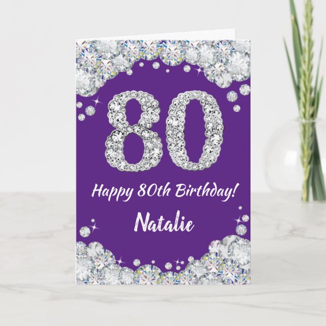 80-dagars Lila i lycklig och Glitter i Silver Kort (Framsida)