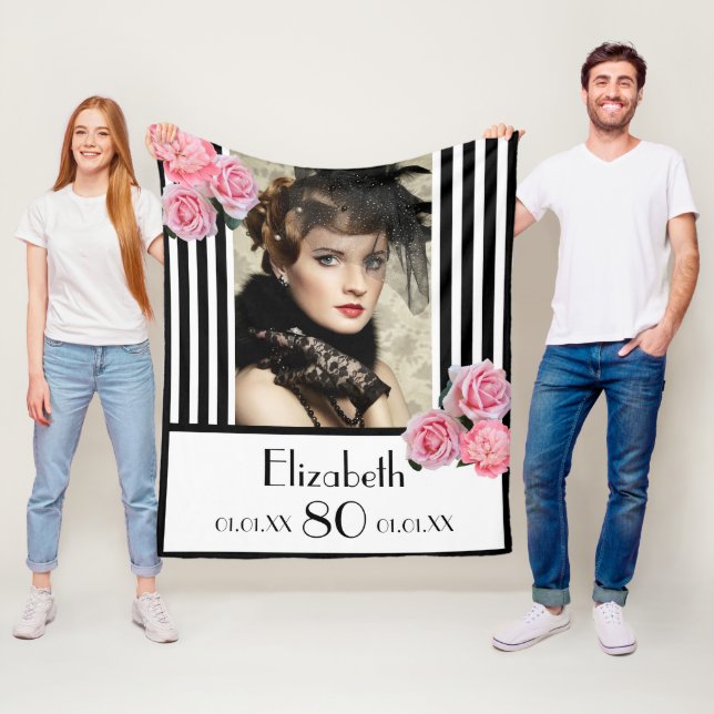 80-dagars svartvit bild av rand rosa fleecefilt (På plats)