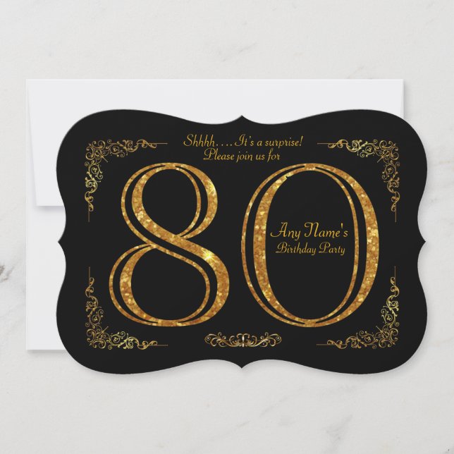 80:e,80:e Födelsedagsfesten,underbar Gatsby,svart  Inbjudningar (Framsida)