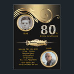 80:e,Birthday Man 80:e, art deco, svart guld Inbjudningar<br><div class="desc">80:e,  "Birthday Man 80:e",  "elegant art deco",  "Black guld",  "diamant",  "2 foton"</div>