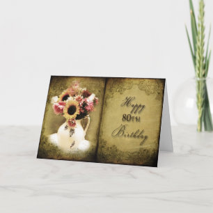 80:e BIRTHDAY - VINTAGENS BLOMMIGT - SIDOR BOK Kort
