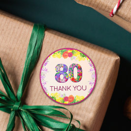 80:e Blommigten Flowers Elegant 80 ÅRS Rosa Runt Klistermärke