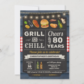 80:e BQ Grill and Chill Birthday-inbjudan Inbjudningar