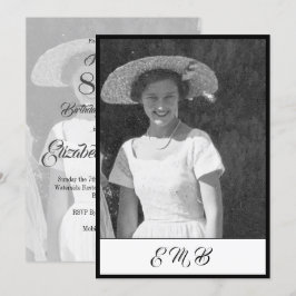 80:e Eleganten på födelsedagen: Photo Black White Inbjudningar