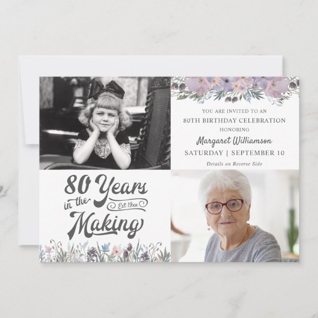 80:e eller Annat År Blommig YEARS IN THE MAKING Inbjudningar (Framsida)