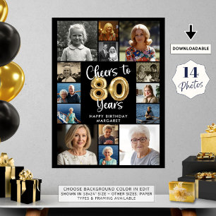 80:e födelsedag 14 fotokollage Cheers till 80 år Poster