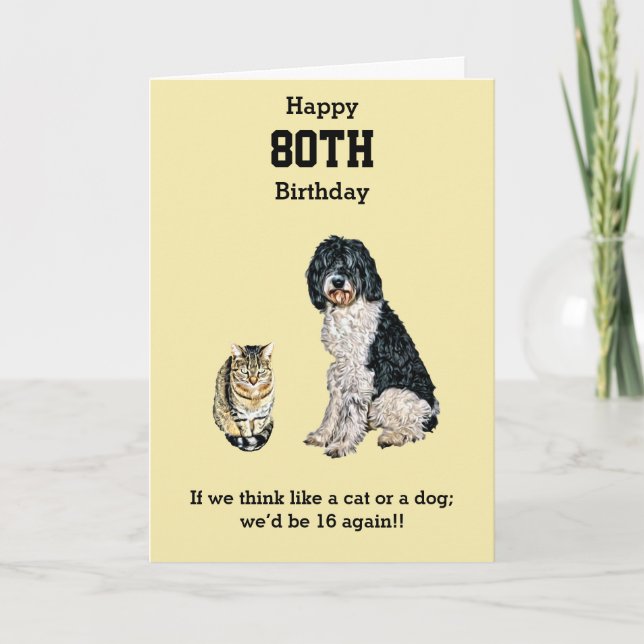 80:e födelsedag 16 igen som en katt eller hund kort (Framsida)