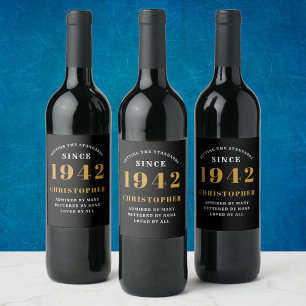 80:e födelsedag 1942 Black Guld Retro Personlig Vinflaska Etikett