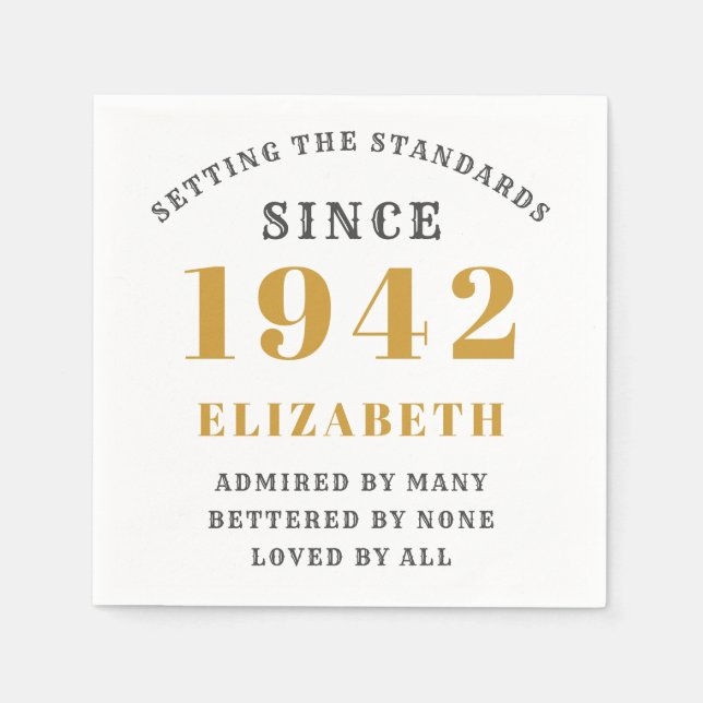 80:e födelsedag 1942 fullt redigerbar Guld White Pappersservett (Framsidan)