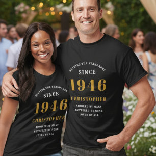 80:e födelsedag 1944 Lägg till Namn Black Guld Par T Shirt