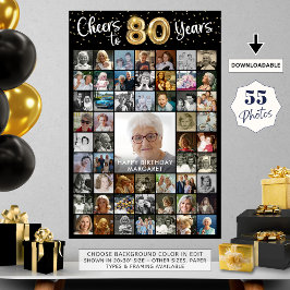 80:e födelsedag 55 fotokollage Cheers till 80 år Poster
