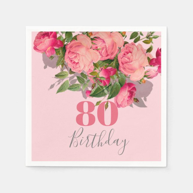 80:e födelsedag 80:e Rosa ros-Eleganten Pappersservett (Framsidan)