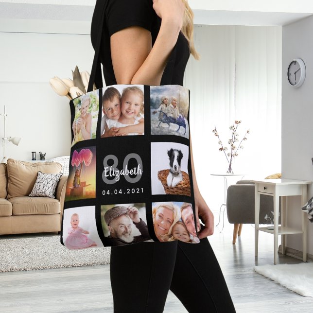 80:e födelsedag anpassningsbar fotokollage kvinna  tygkasse (Skapare uppladdad)