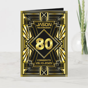 80:e födelsedag Art Deco Guld Black Underbar Gatsb Kort