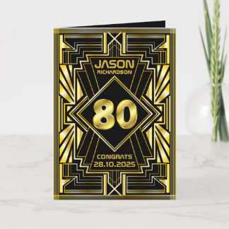 80:e födelsedag Art Deco Guld Black Underbar Gatsb Kort
