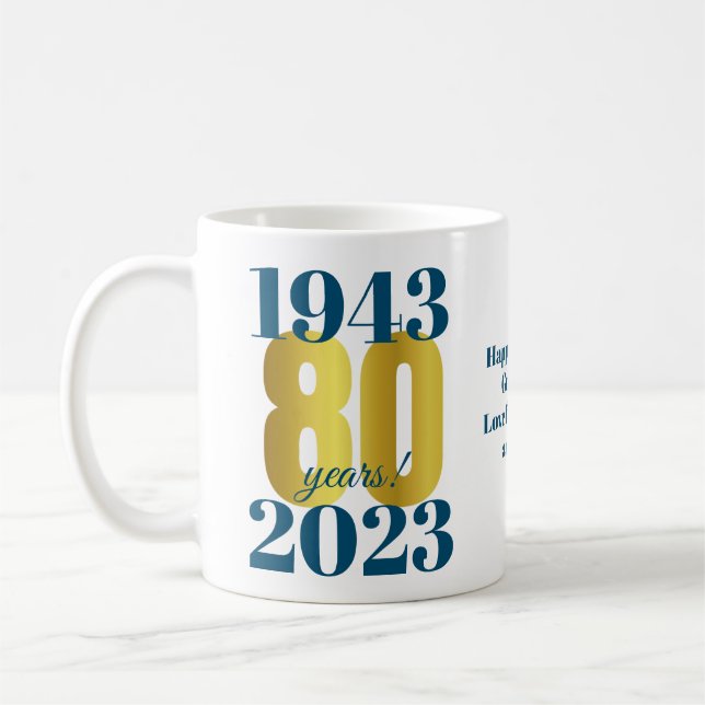 80:e födelsedag, blå Guld Kaffemugg (Vänster)
