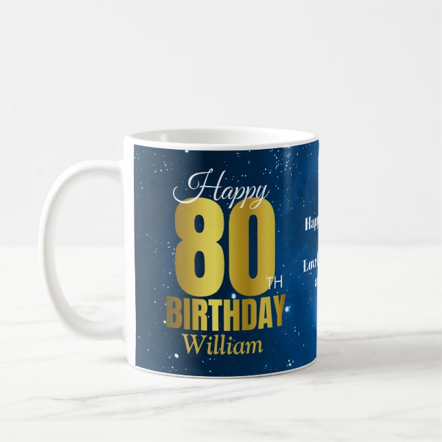 80:e födelsedag Blå rymdtypografi kaffe Mugg (Vänster)