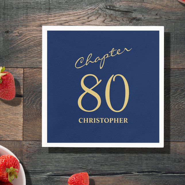 80:e födelsedag Blått Guld Kapitel 80 Pappersservett (Make your loved one's 80th birthday celebration elegant and memorable with our  Blue Gold Napkins.)