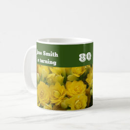 80:e födelsedag Blommigt för ljusblomma Gult Kaffemugg