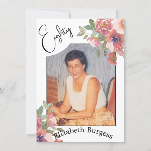 80:e födelsedag Blommigt Foto Elegant Birthday Inbjudningar