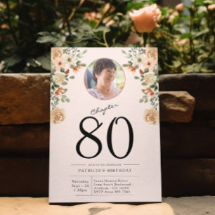 80:e födelsedag Blommigt Foto Party Inbjudningar