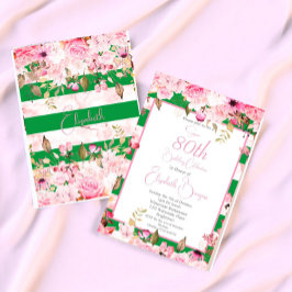 80:e födelsedag Blommigt Ro Grönt Rosa Rand Inbjudningar