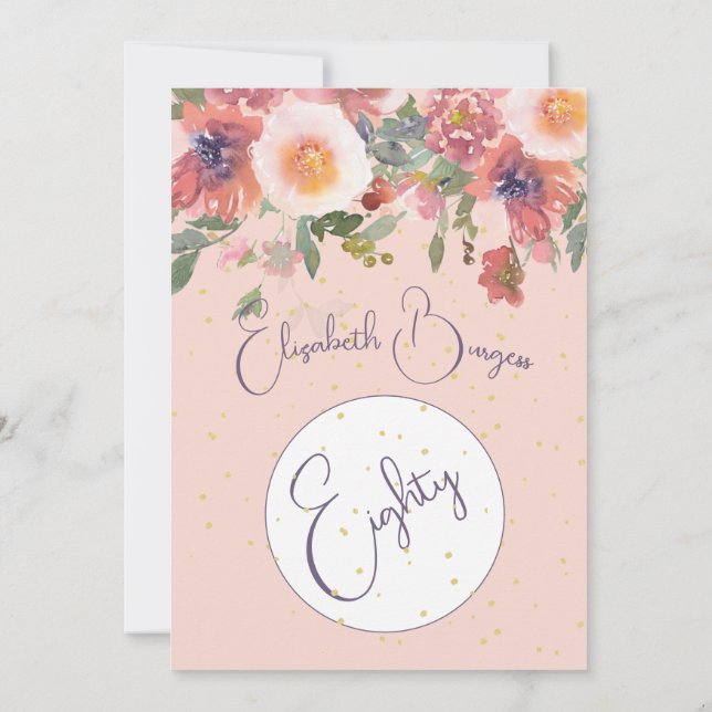 80:e födelsedag Blommigt Rosa ros Elegant födelsed Inbjudningar (Baksida)