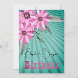 80:e födelsedag Blommigt Rosa Sol Ray Modern Birth Inbjudningar