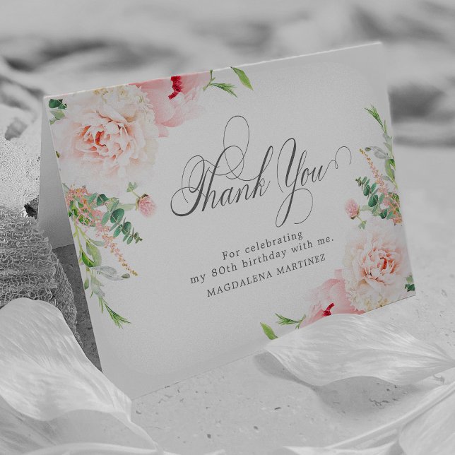 80:e födelsedag - Blommigten Foto  Rosa är mappad Tack Kort (Skapare uppladdad)