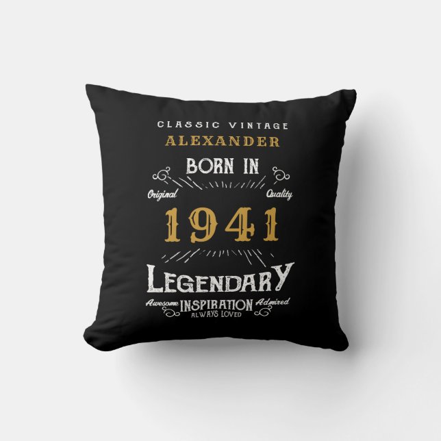 80:e födelsedag Born 1941 Retro Black Personlig Kudde (Framsida)