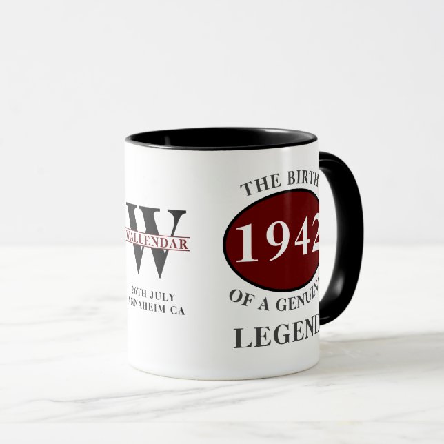 80:e födelsedag Born 1942 Monogram Black Legend Mugg (Framsida höger)
