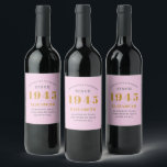 80:e födelsedag Born 1945 Lägg till Namn Rosa Gråt Vinflaska Etikett<br><div class="desc">Personlig Födelsedag lägg till ditt namn och årsmärkta vin. Redigera namn och år med den angivna mallen. En underbar födelsedagsfest för rosa av anpassningsbar. Fler gåvor och party-förråd finns tillgängliga med utformningen "standardinställningar" i butiken.</div>