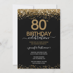 80:e födelsedag Elegant Guld Glitter Inbjudningar