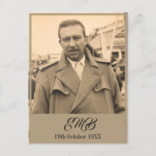 80:e födelsedag Elegant Male Monogram Photo Inbjudan Vykort