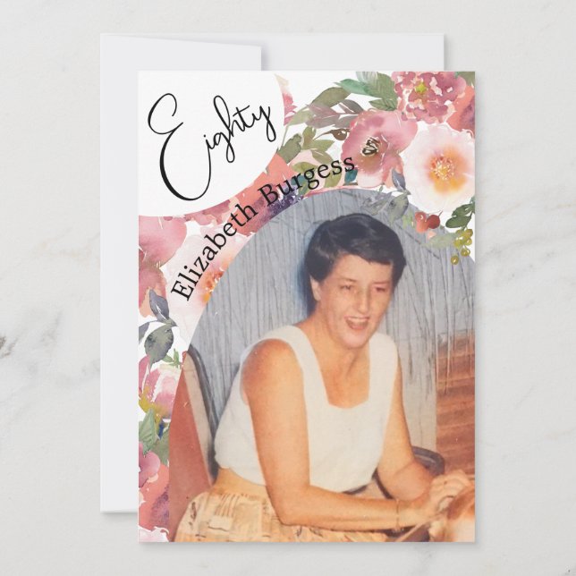 80:e födelsedag Foto Blommigt Elegant födelsedag Inbjudningar (Baksida)