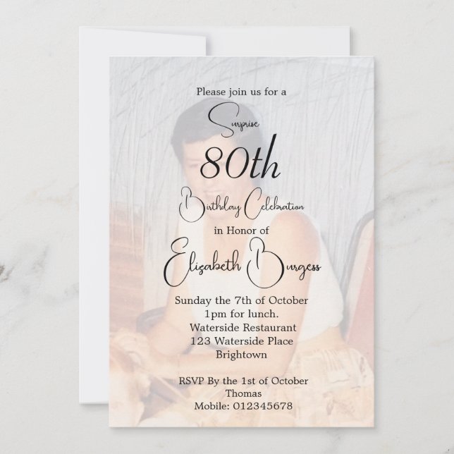 80:e födelsedag Foto Elegant Birthday Inbjudningar (Framsida)